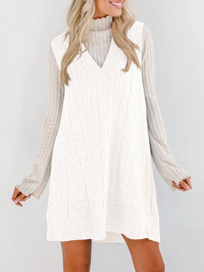 Lovelet Cable Knit V-Neck Mini Sweater Overall Dress.