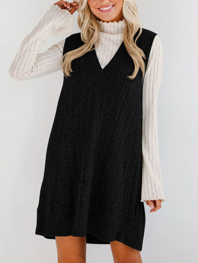 Lovelet Cable Knit V-Neck Mini Sweater Overall Dress.