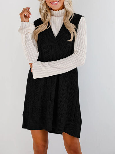 Lovelet Cable Knit V-Neck Mini Sweater Overall Dress.