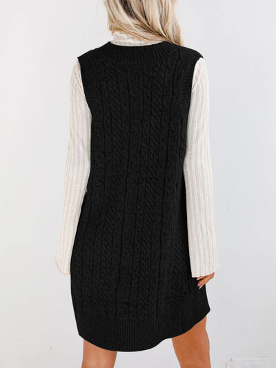 Lovelet Cable Knit V-Neck Mini Sweater Overall Dress.