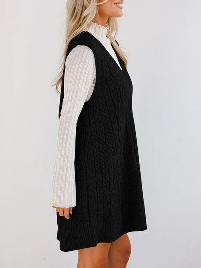 Lovelet Cable Knit V-Neck Mini Sweater Overall Dress.