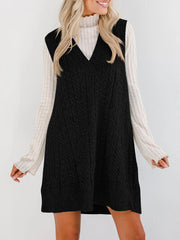 Lovelet Cable Knit V-Neck Mini Sweater Overall Dress.