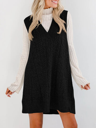 Lovelet Cable Knit V-Neck Mini Sweater Overall Dress.