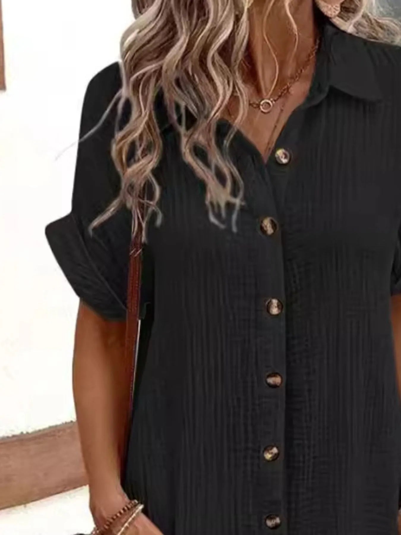 Casual Button Down Cotton Shirt Dress with Pockets.