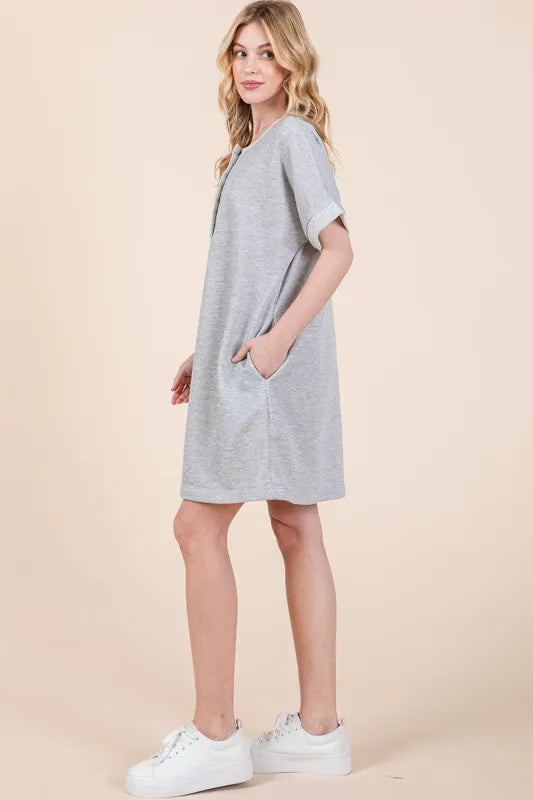 Casual Contrast Trim Henley Dress - Oversized.