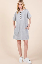 Casual Contrast Trim Henley Dress - Oversized.