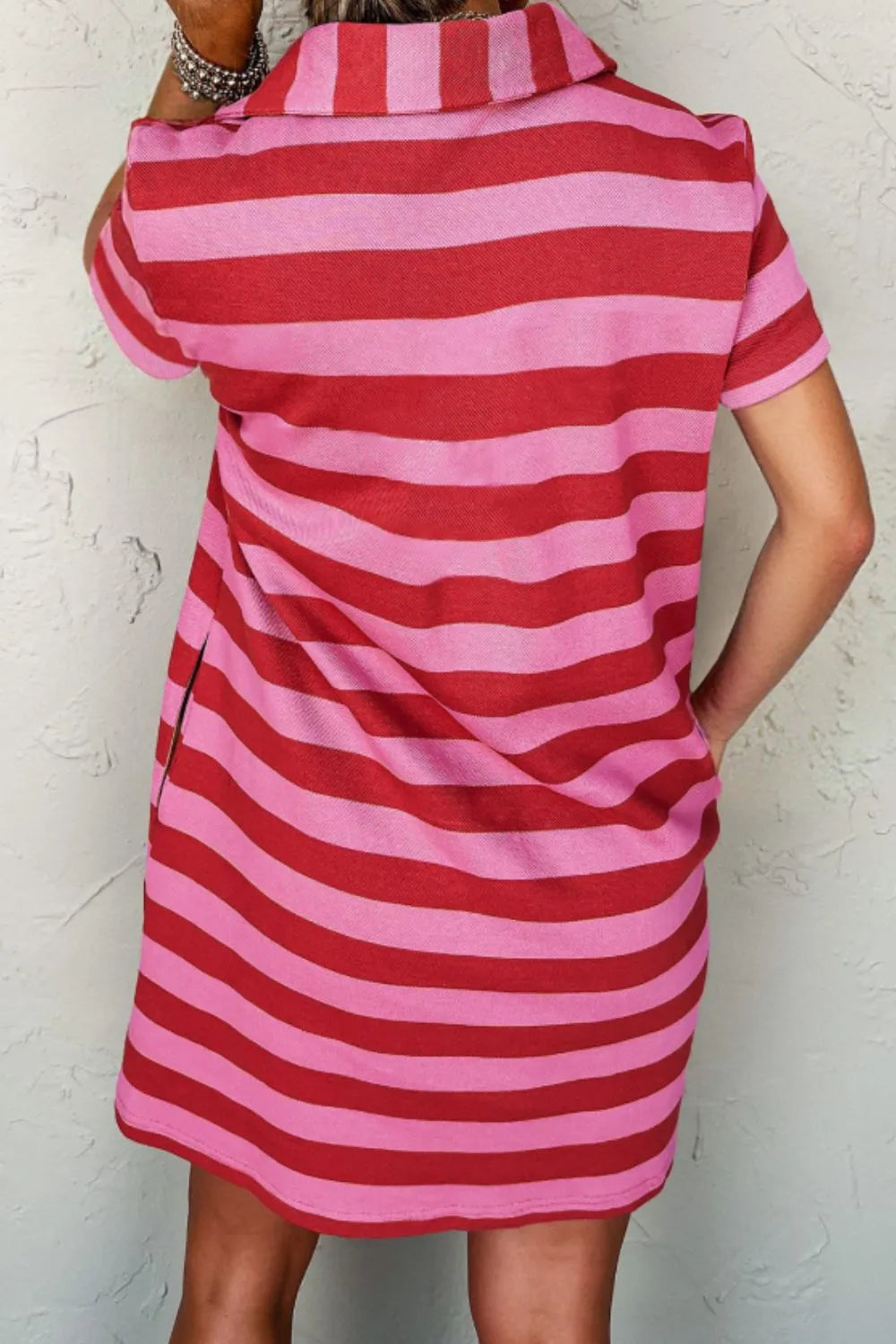 Casual Striped Polo Collar T-Shirt Dress.