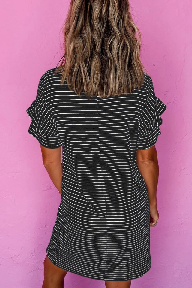 Casual Striped T-Shirt Dress with Pockets.