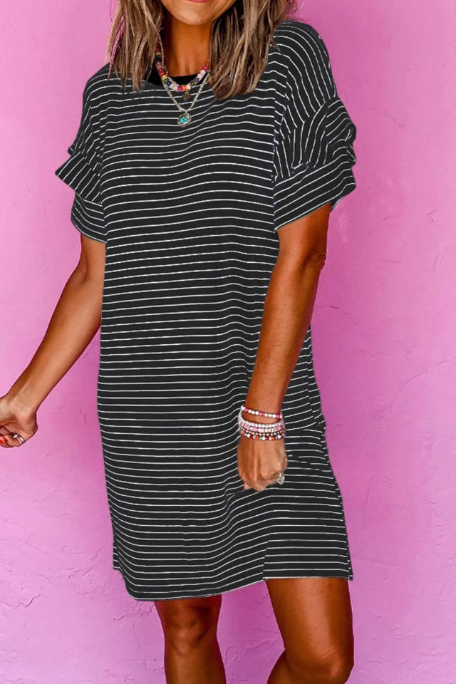Casual Striped T-Shirt Dress with Pockets.