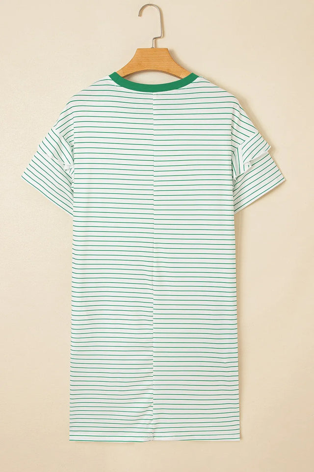 Casual Striped T-Shirt Dress with Pockets.