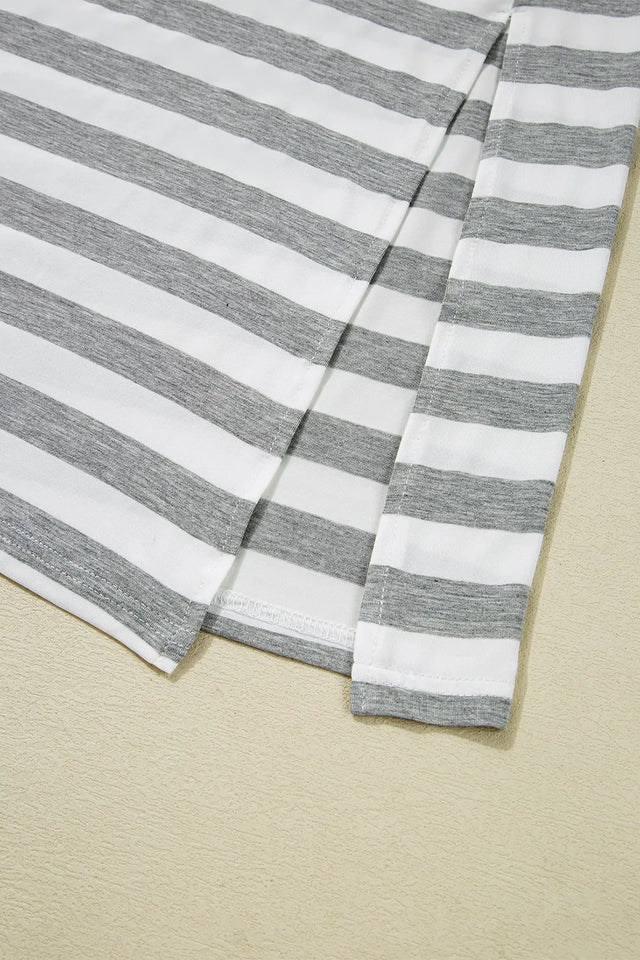 Casual Striped V-Neck Midi T-Shirt Dress.