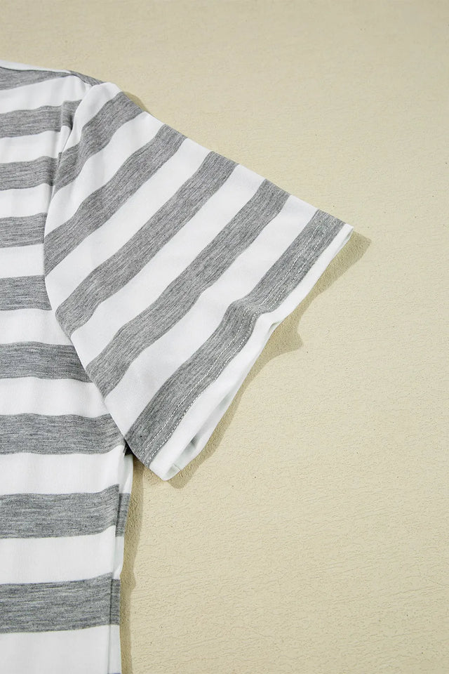 Casual Striped V-Neck Midi T-Shirt Dress.
