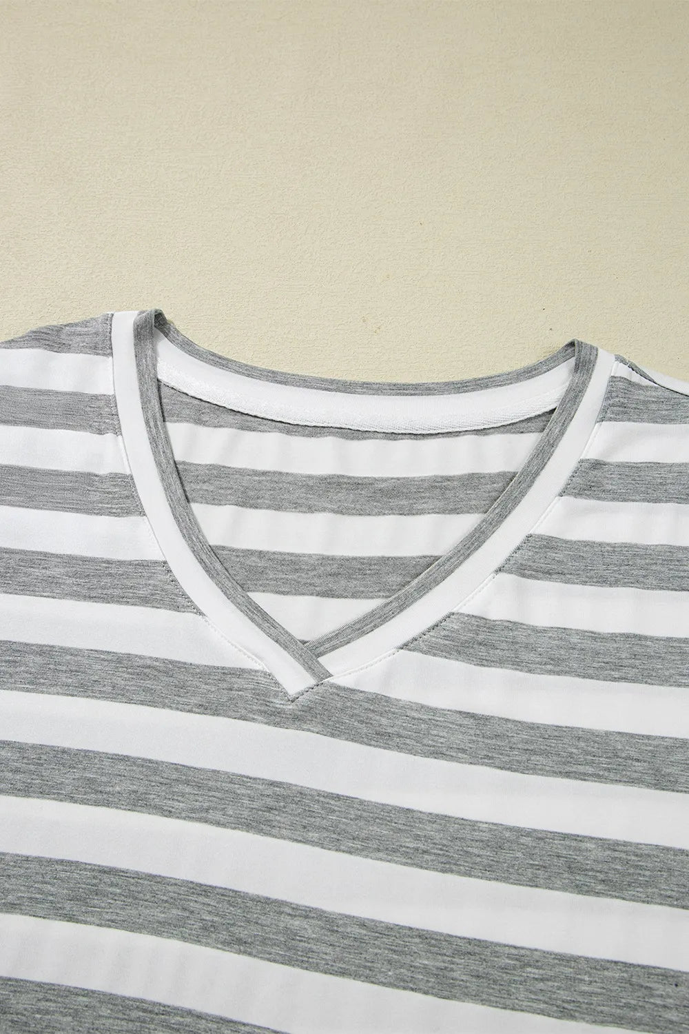 Casual Striped V-Neck Midi T-Shirt Dress.