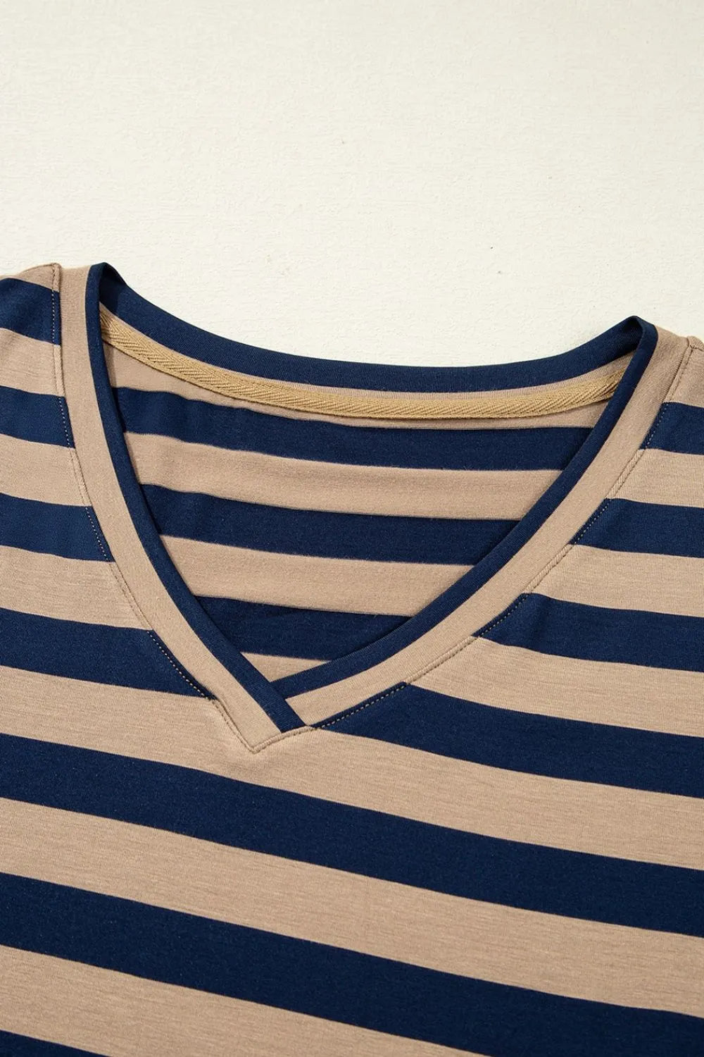 Casual Striped V-Neck Midi T-Shirt Dress.