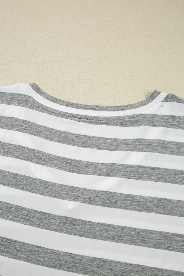 Casual Striped V-Neck Midi T-Shirt Dress.