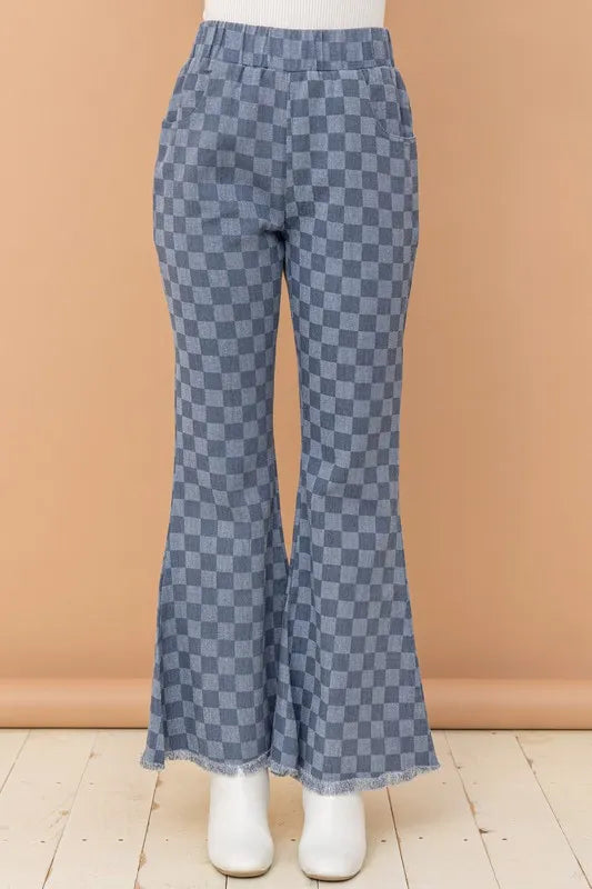 Checkerboard high waist bell pants, oversized.