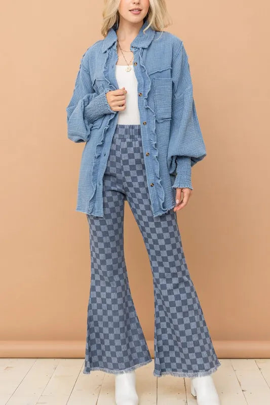 Checkerboard high waist bell pants, oversized.