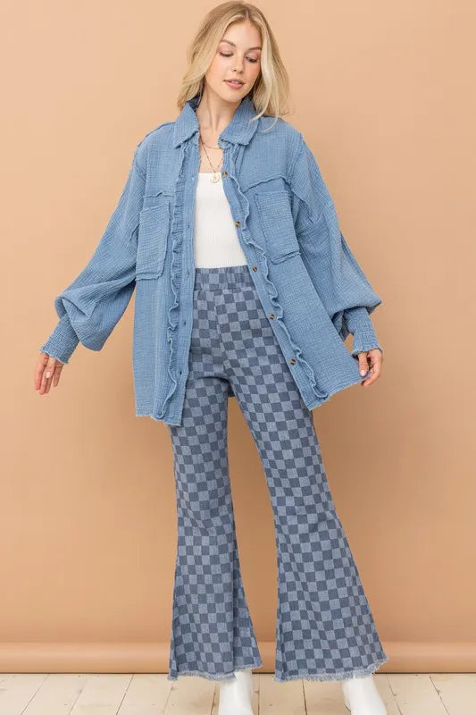 Checkerboard high waist bell pants, oversized.