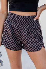 Checkered elastic waist shorts.