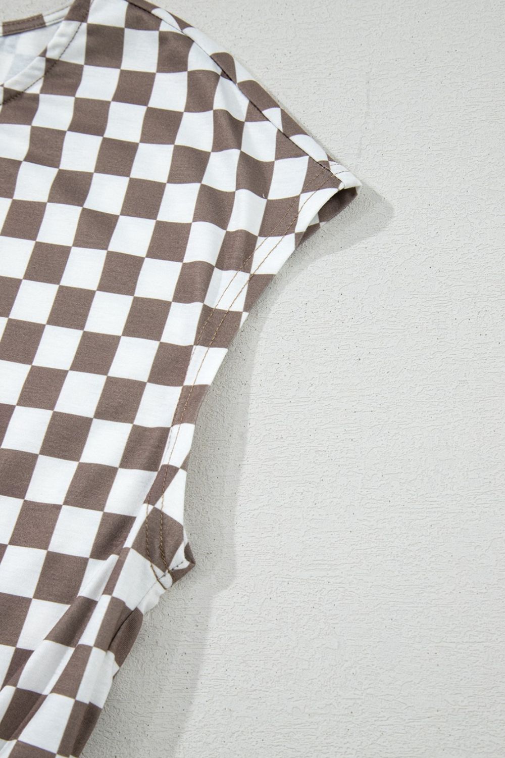 Checkered Print Crew Neck Wide Leg Jumpsuit with Buttons.