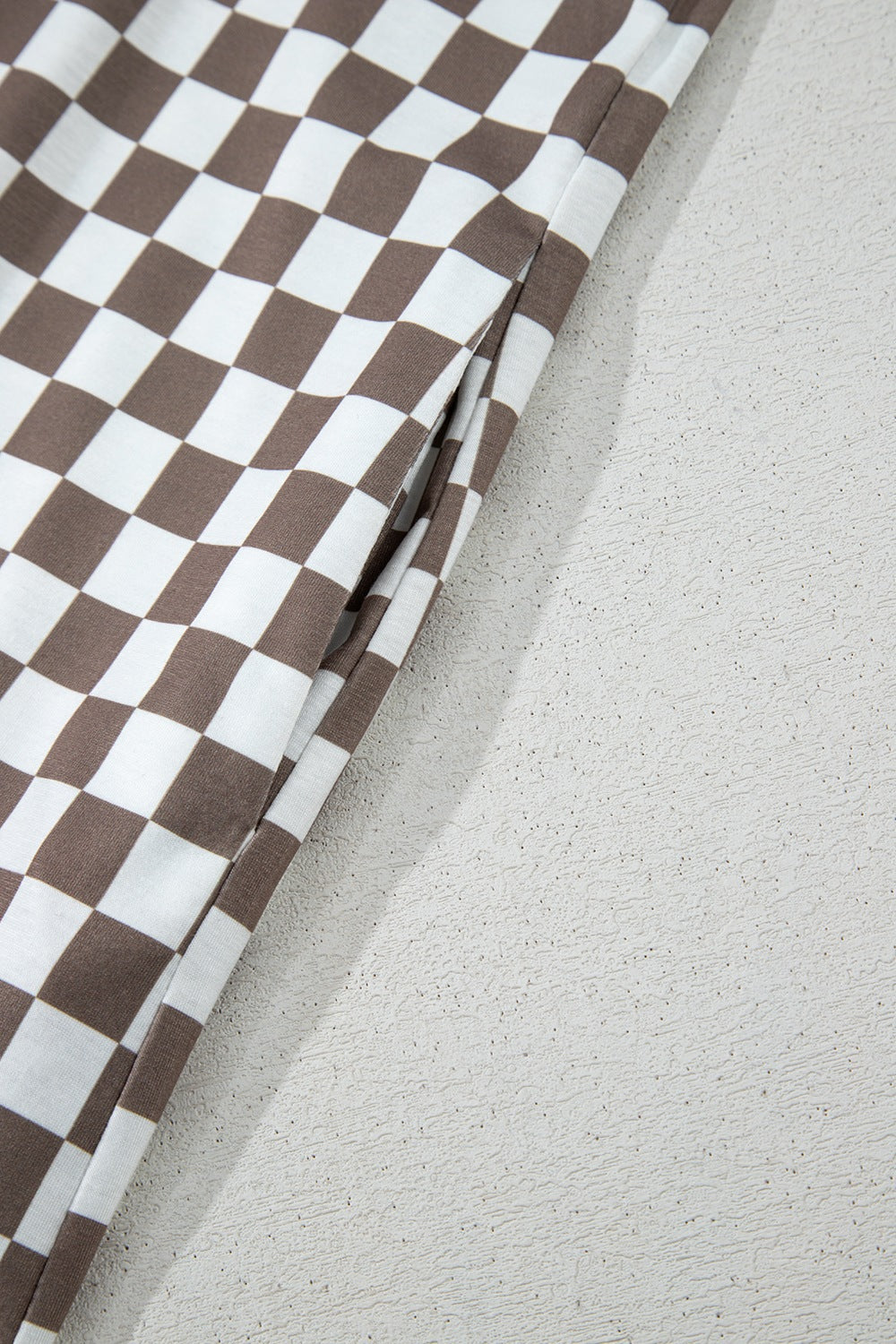 Checkered Print Crew Neck Wide Leg Jumpsuit with Buttons.