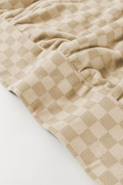 Checkered print kangaroo pocket drawstring hoodie.