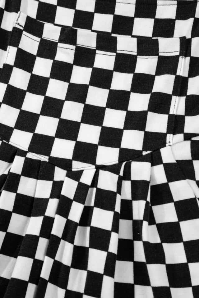 Checkered Print Pocketed Wide Leg Jumpsuit.