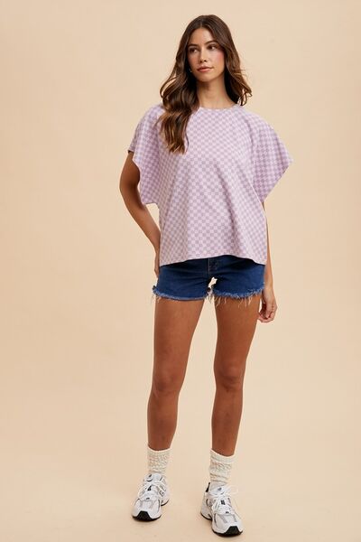 Checkered Round Neck Short Sleeve T-Shirt