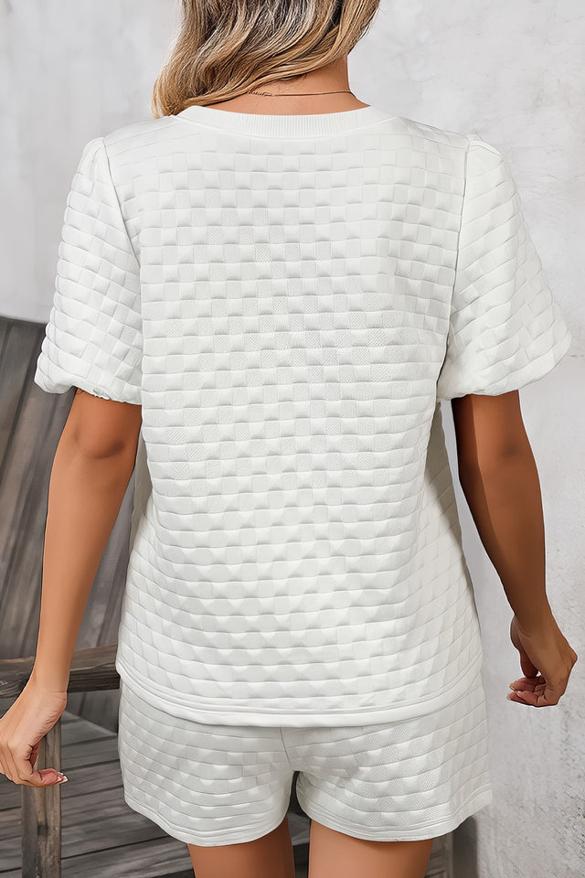 Women's checkered texture top and shorts matching set with drawstring