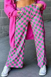 Checkered wide leg pants with pockets, opaque.
