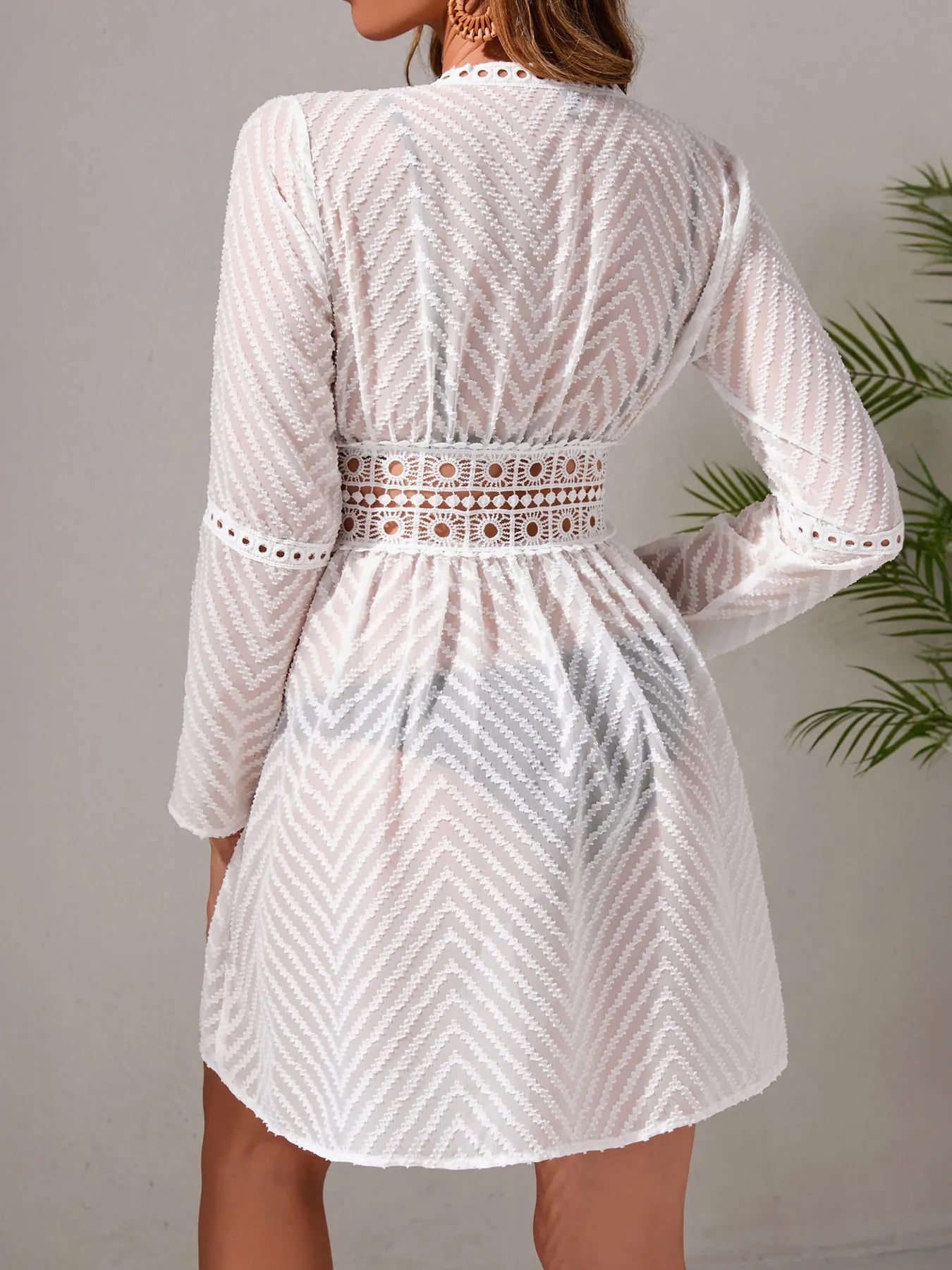 Chevron Crochet Lace Cover-Up with Tied and Lace-Up Details.