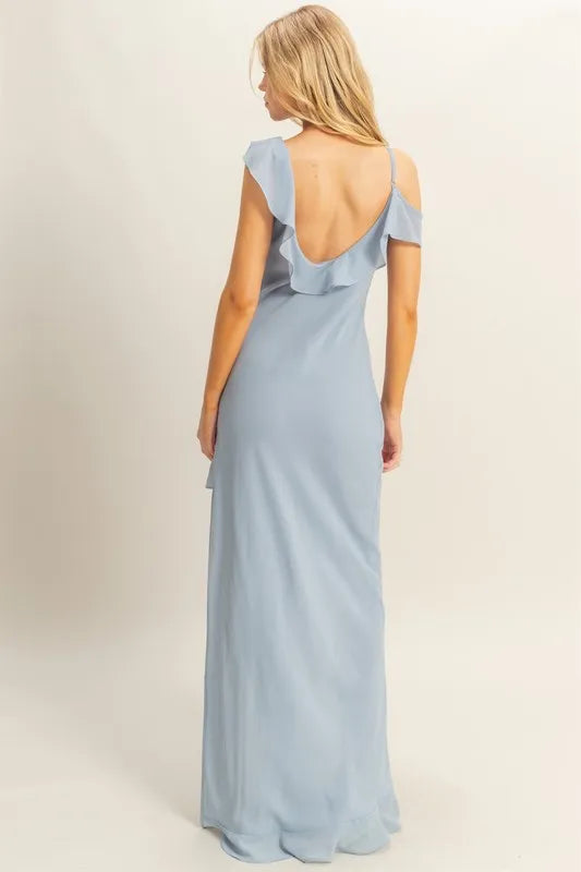 Hyfve Chiffon Ruffle Trim Midi Dress.