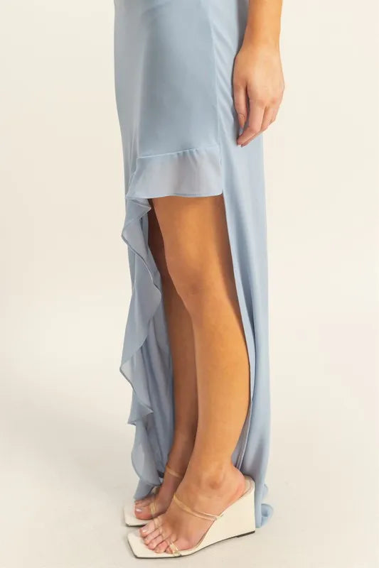 Hyfve Chiffon Ruffle Trim Midi Dress.