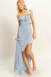 Hyfve Chiffon Ruffle Trim Midi Dress.