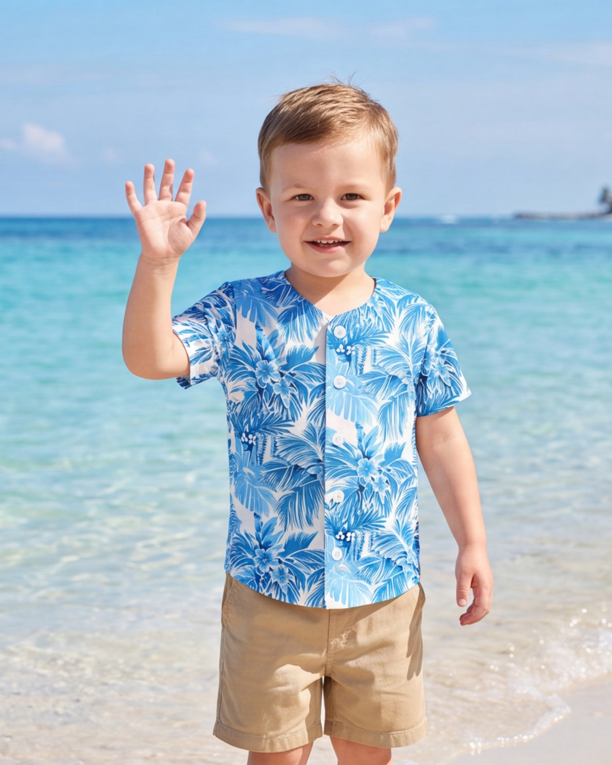 Childs Button Jersey - Blue Palms