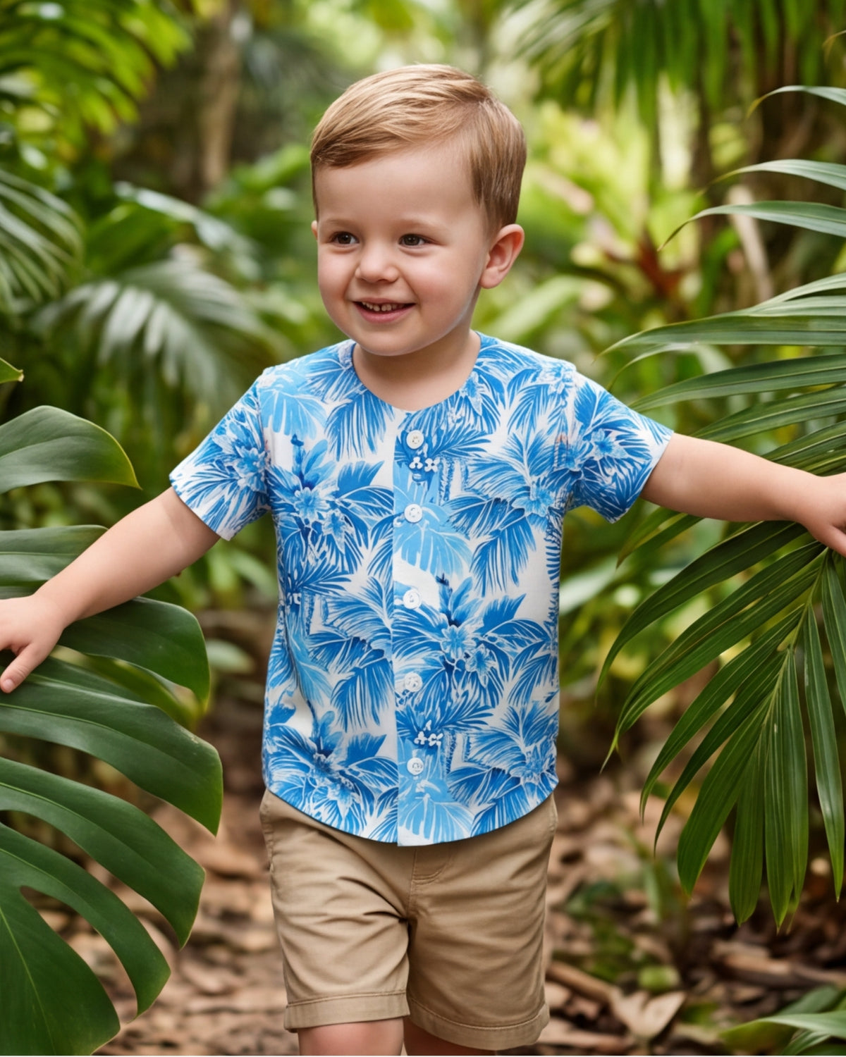 Childs Button Jersey - Blue Palms