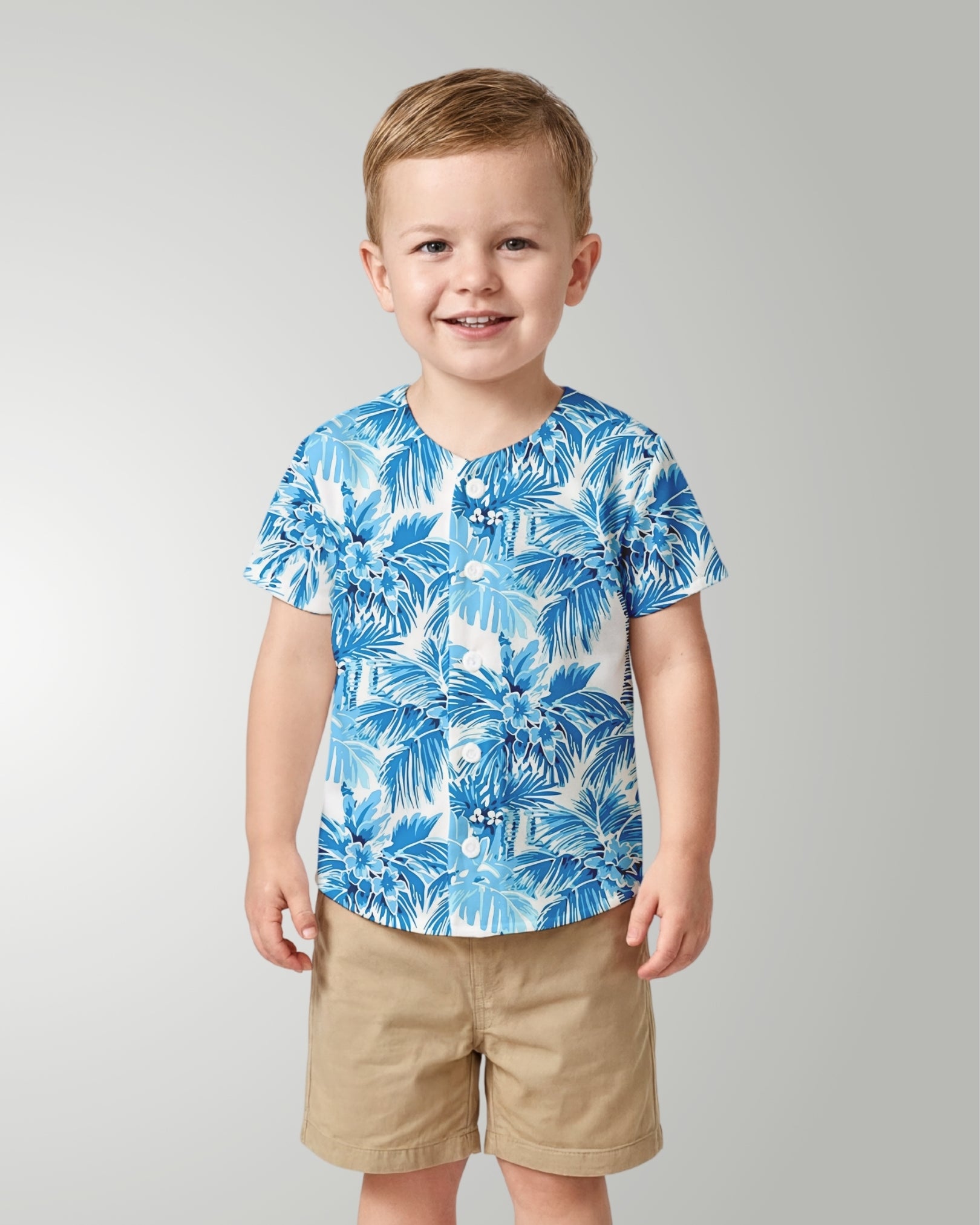 Childs Button Jersey - Blue Palms
