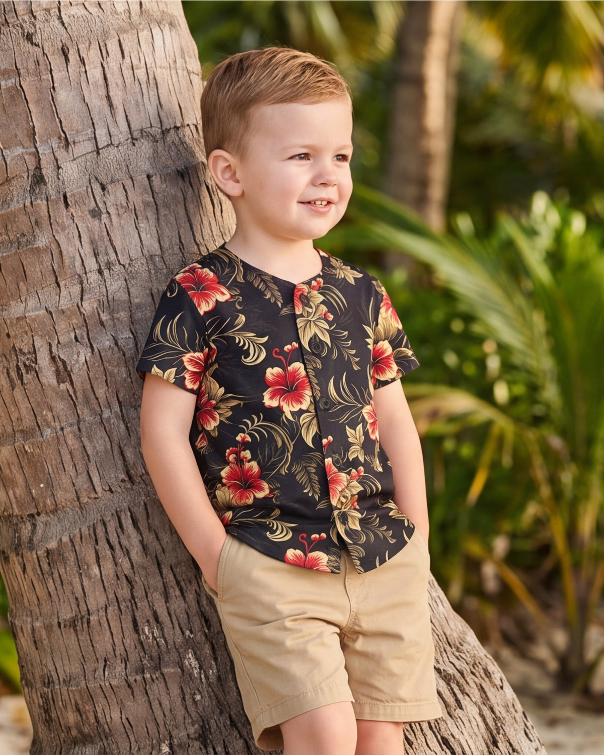 Childs Button Jersey - Midnight Hibiscus