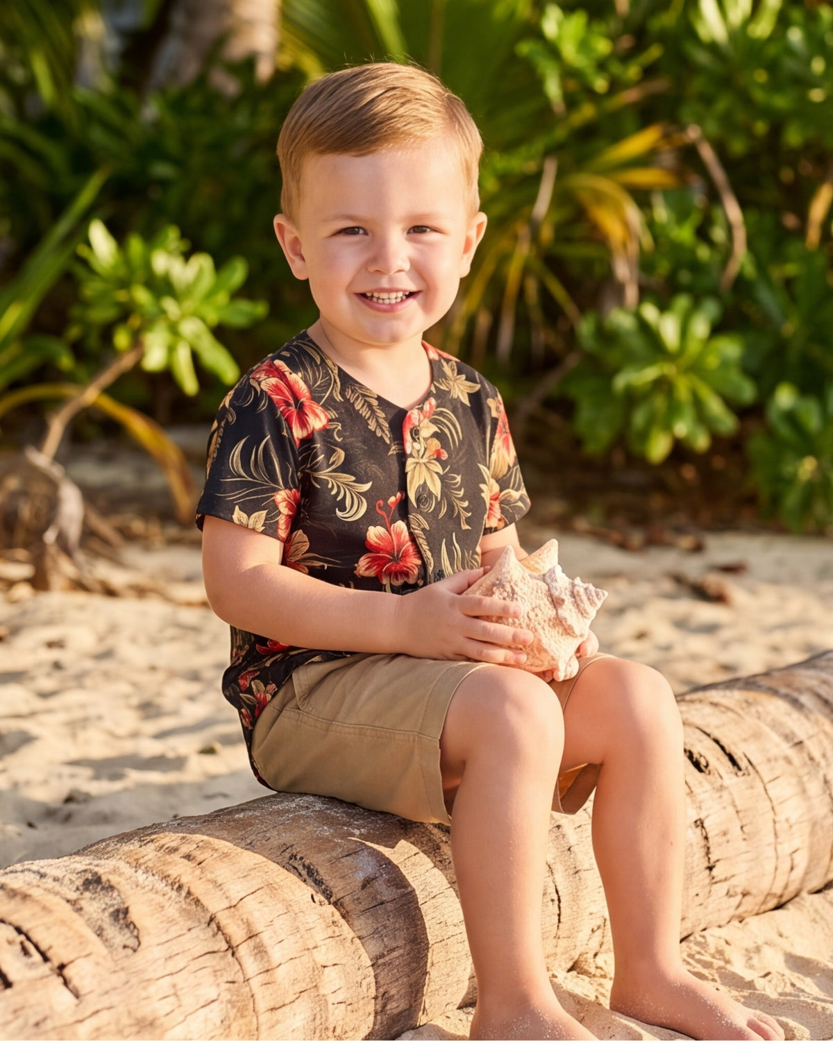 Childs Button Jersey - Midnight Hibiscus