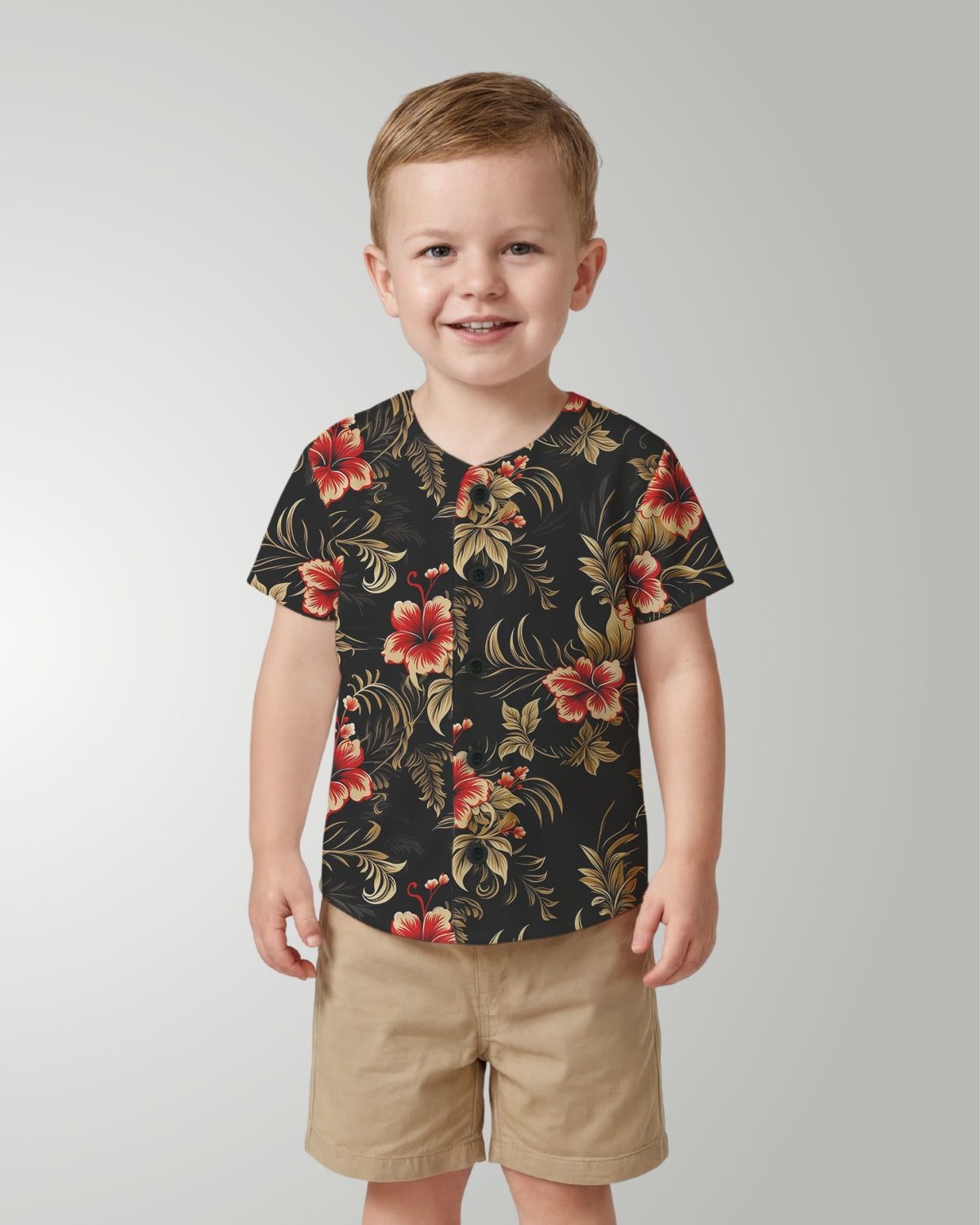 Childs Button Jersey - Midnight Hibiscus