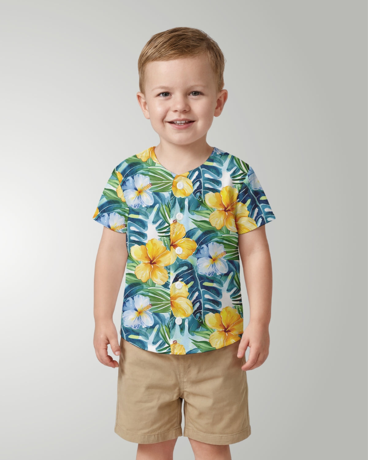 Childs Button Jersey - Yellow Hibiscus