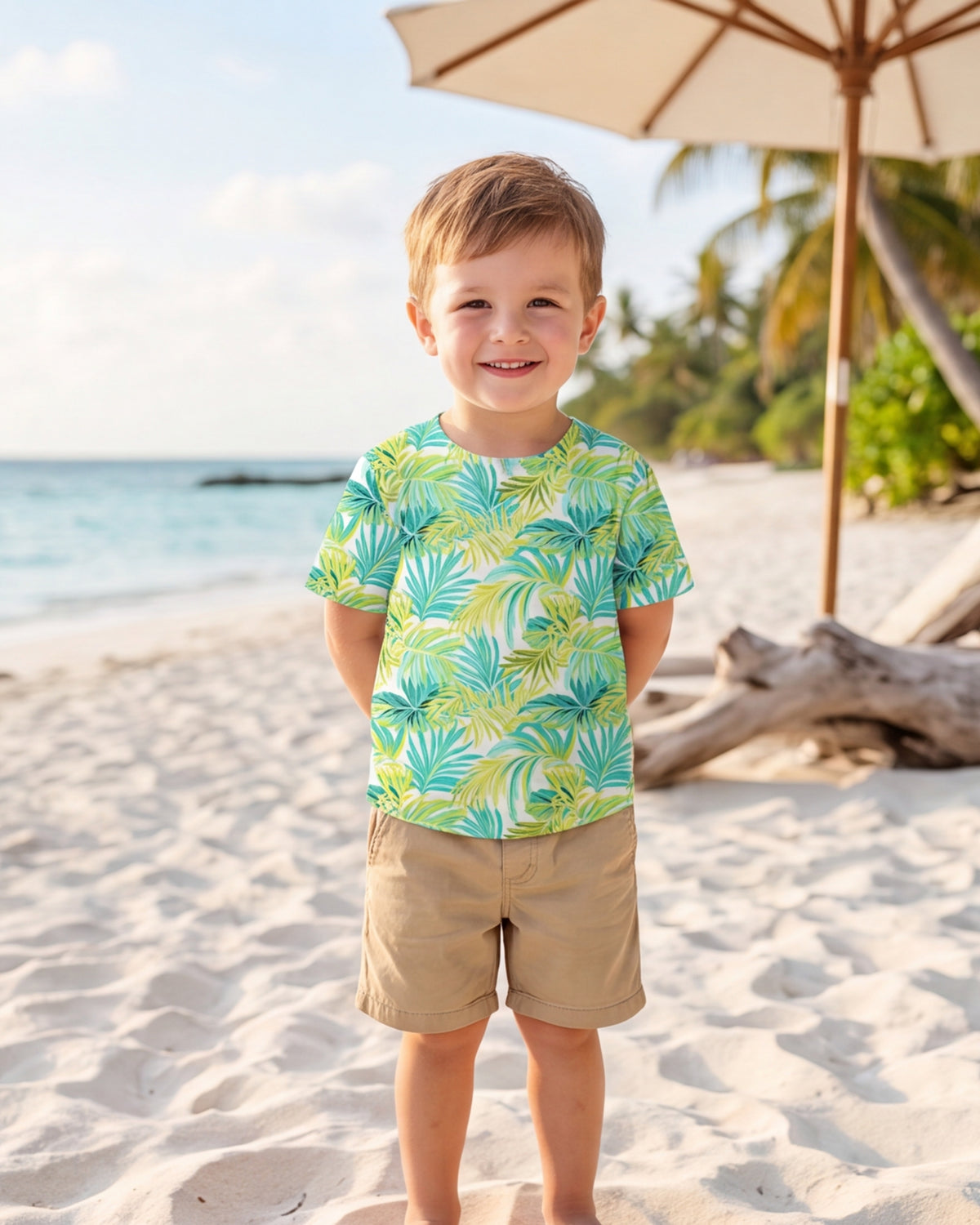 Childs Hawaiian Tee - Green Palms