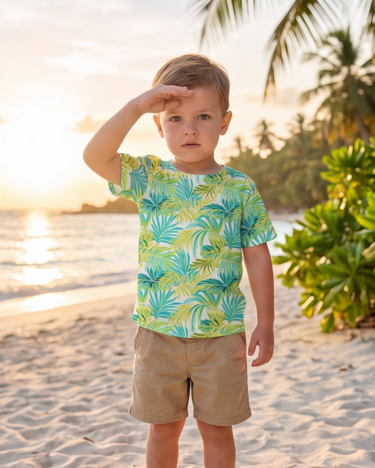 Childs Hawaiian Tee - Green Palms