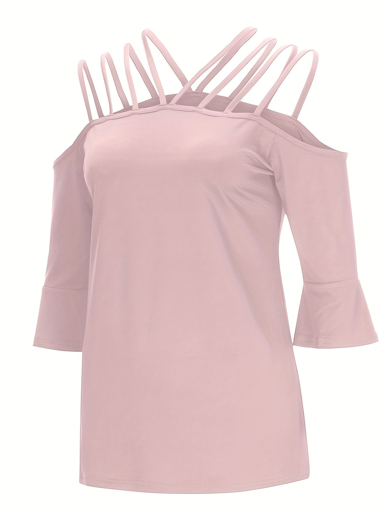 Full size cold shoulder three-quarter sleeve blouse.