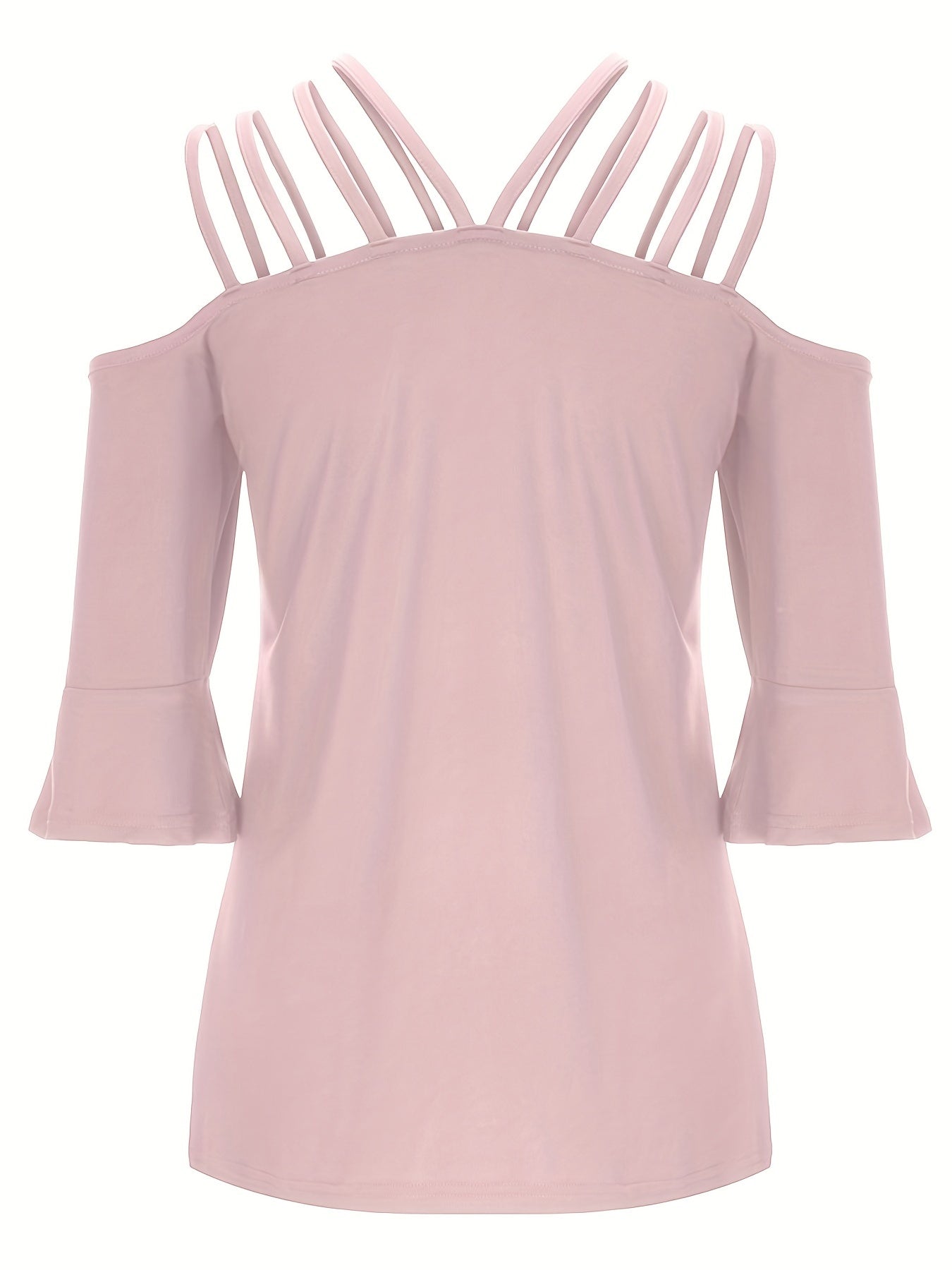 Full size cold shoulder three-quarter sleeve blouse.