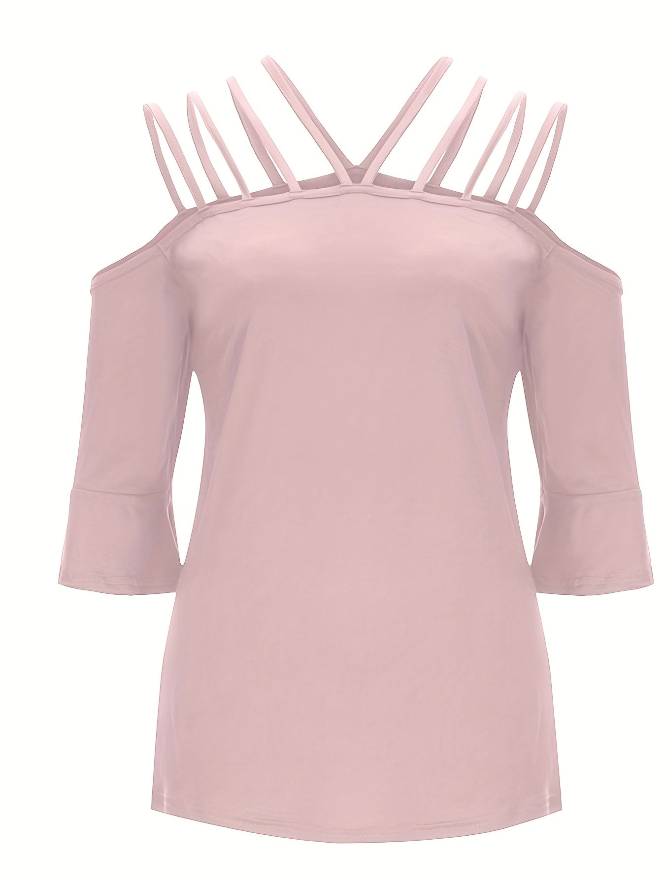 Full size cold shoulder three-quarter sleeve blouse.