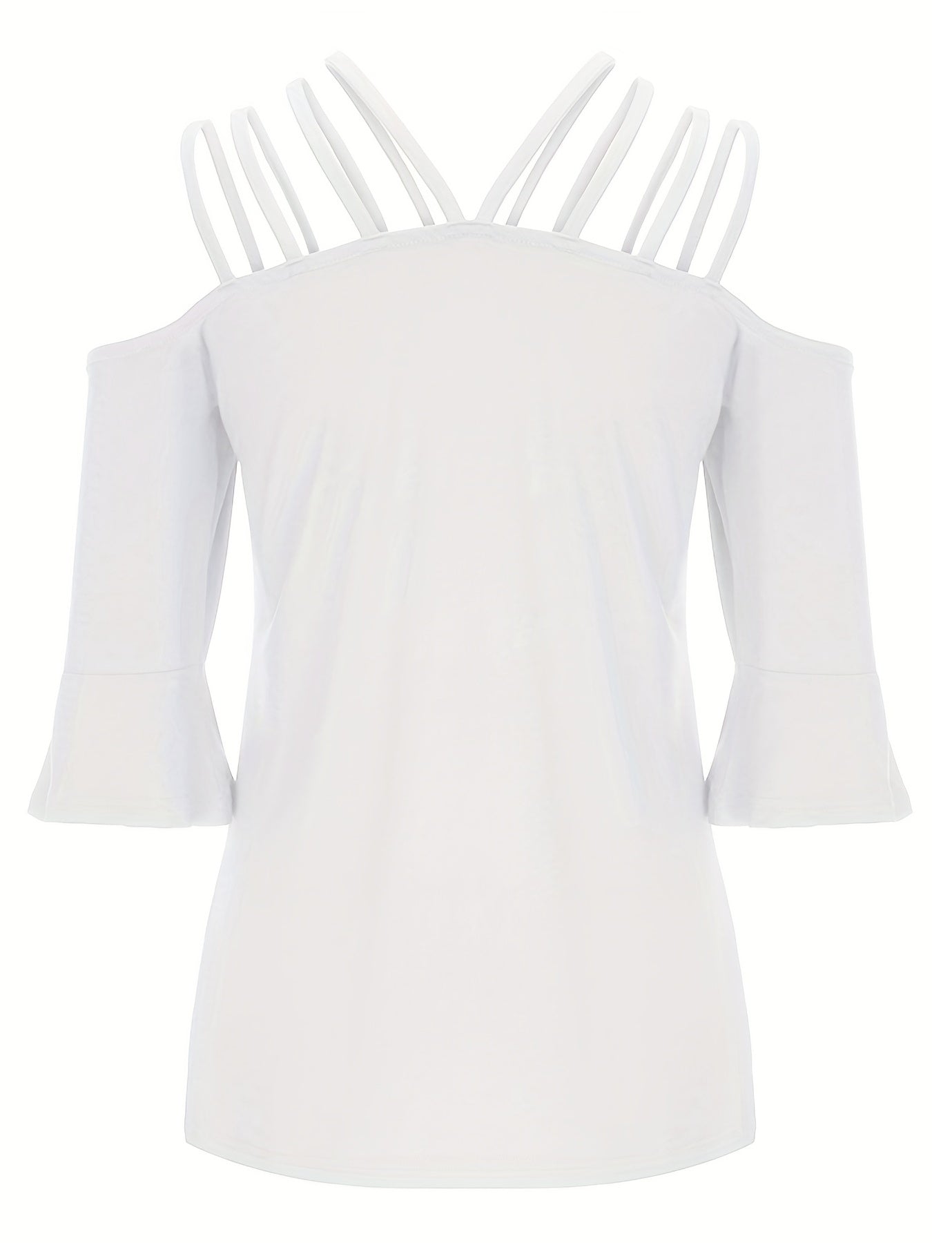 Full size cold shoulder three-quarter sleeve blouse.