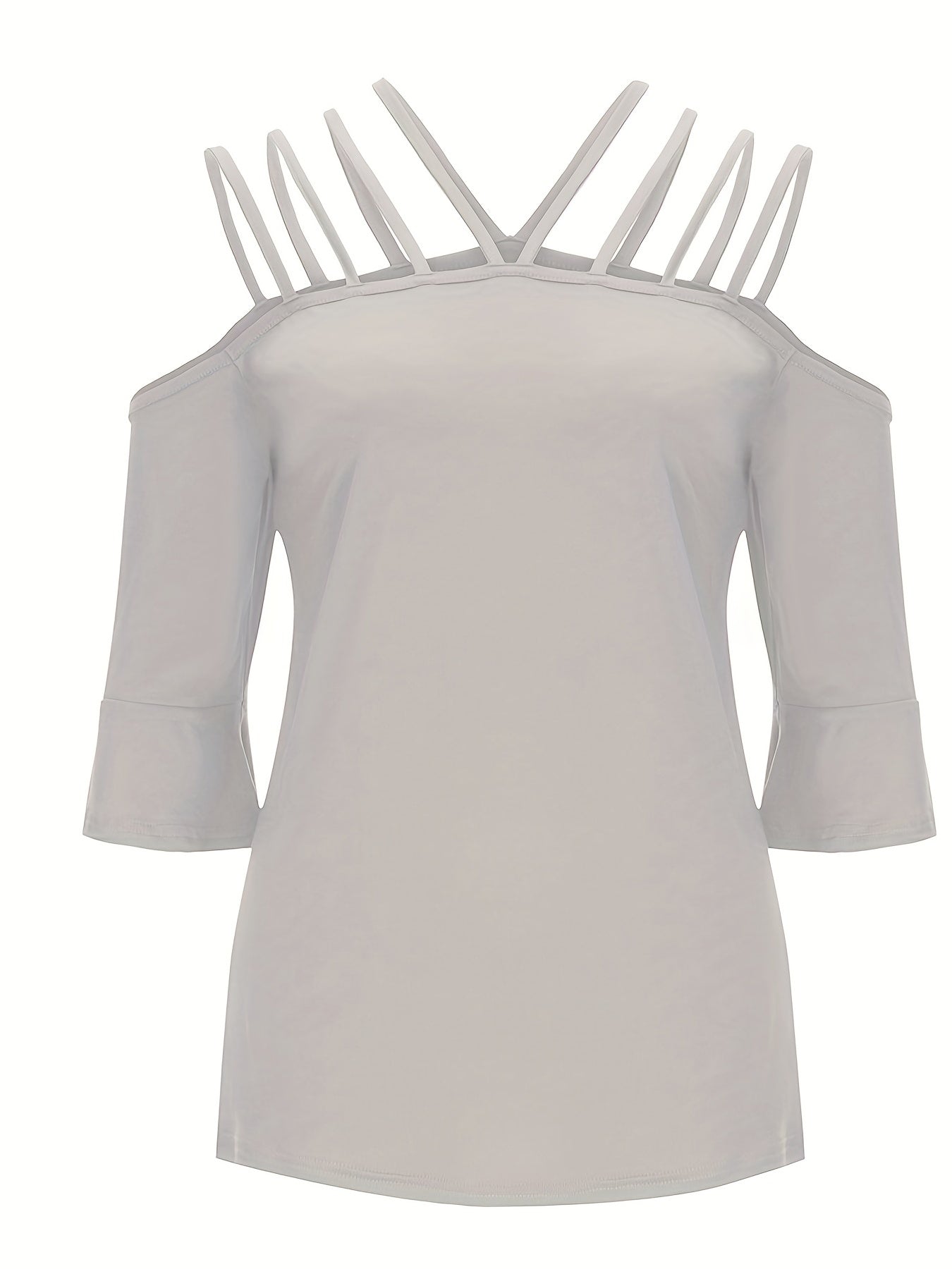 Full size cold shoulder three-quarter sleeve blouse.