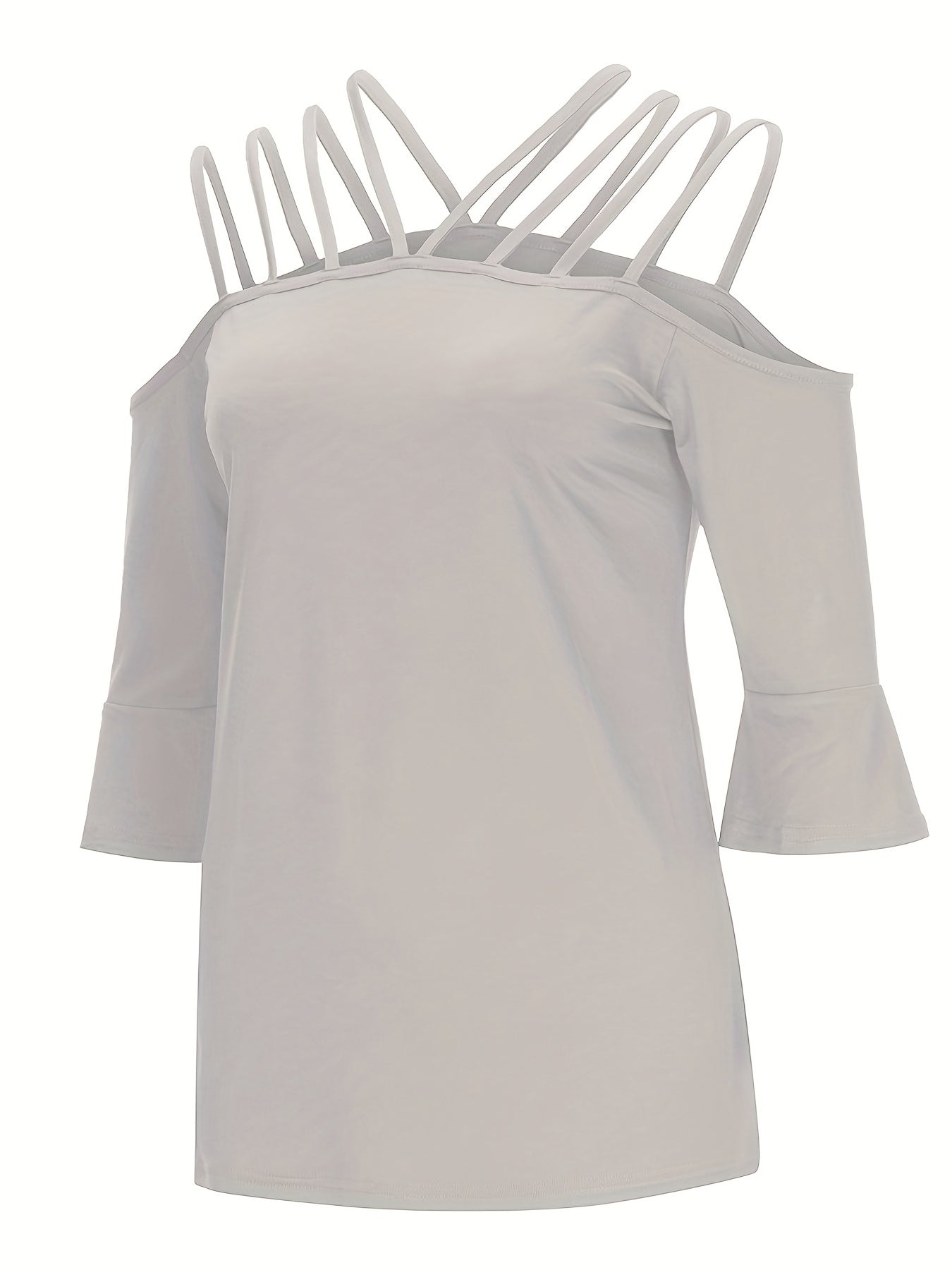 Full size cold shoulder three-quarter sleeve blouse.