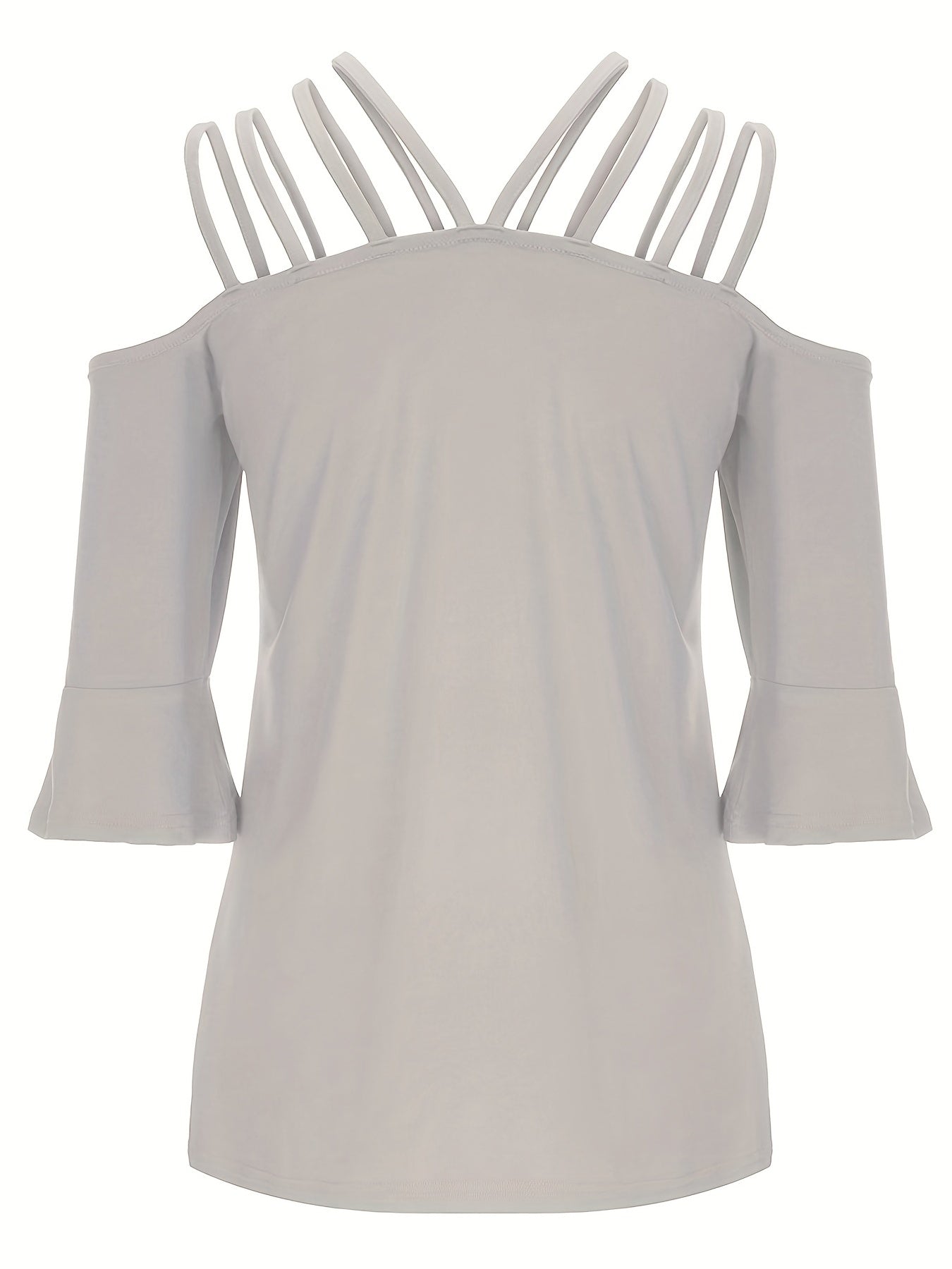 Full size cold shoulder three-quarter sleeve blouse.